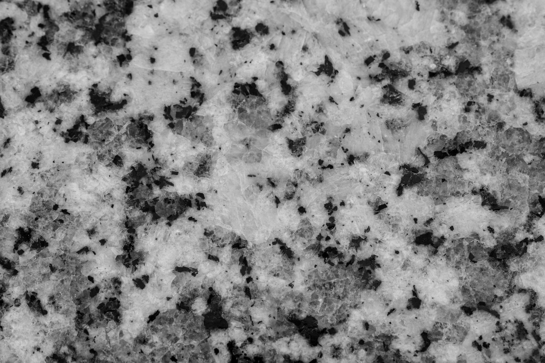 Detailed close-up of a granite surface showcasing its natural texture in black and white contrast.
